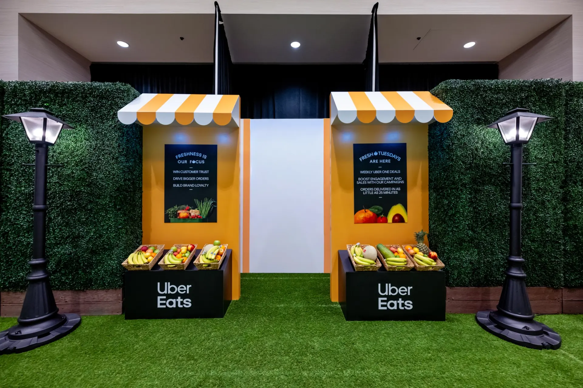 Uber Eats Meeting Room custom exhibit fabrication and brand activation project by BloqLab